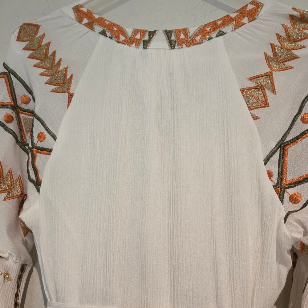 Hale Bob Ravin Embroidered Balloon Sleeve Aztez Tribal Print Mini Dress, Sz S - Picture 5 of 13